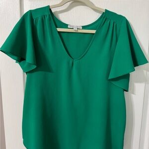 Green Envelope V-Neck Flutter Sleeve Blouse